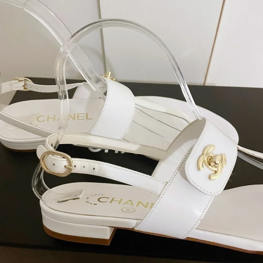 New Chanel Gold CC Interlocking Sandals - Picture 8 of 11